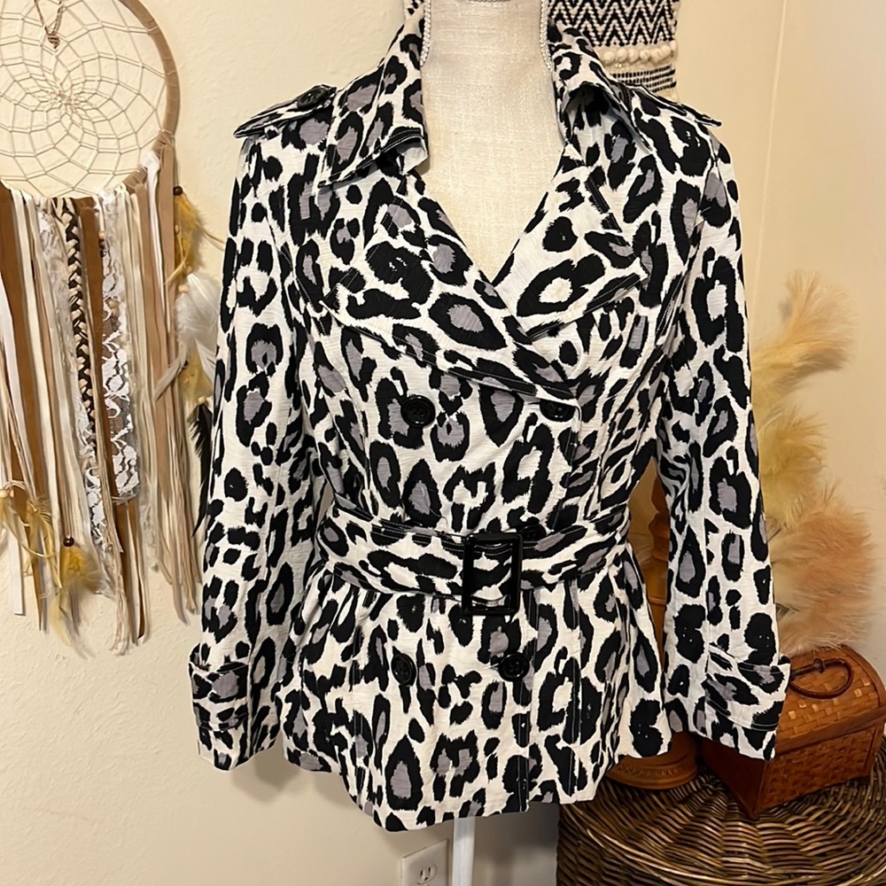 Silk Gray and Black Leopard Print Jacket by A. Giannetti / Size Large